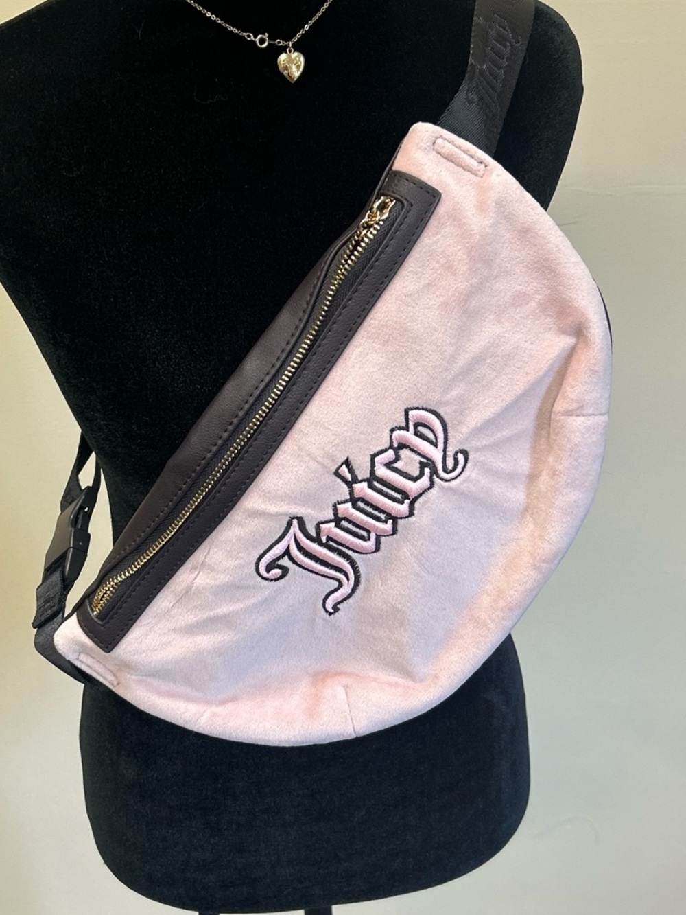 Juicy Couture Pink Canvas Waist Bag with Black Strap NEW no Tags